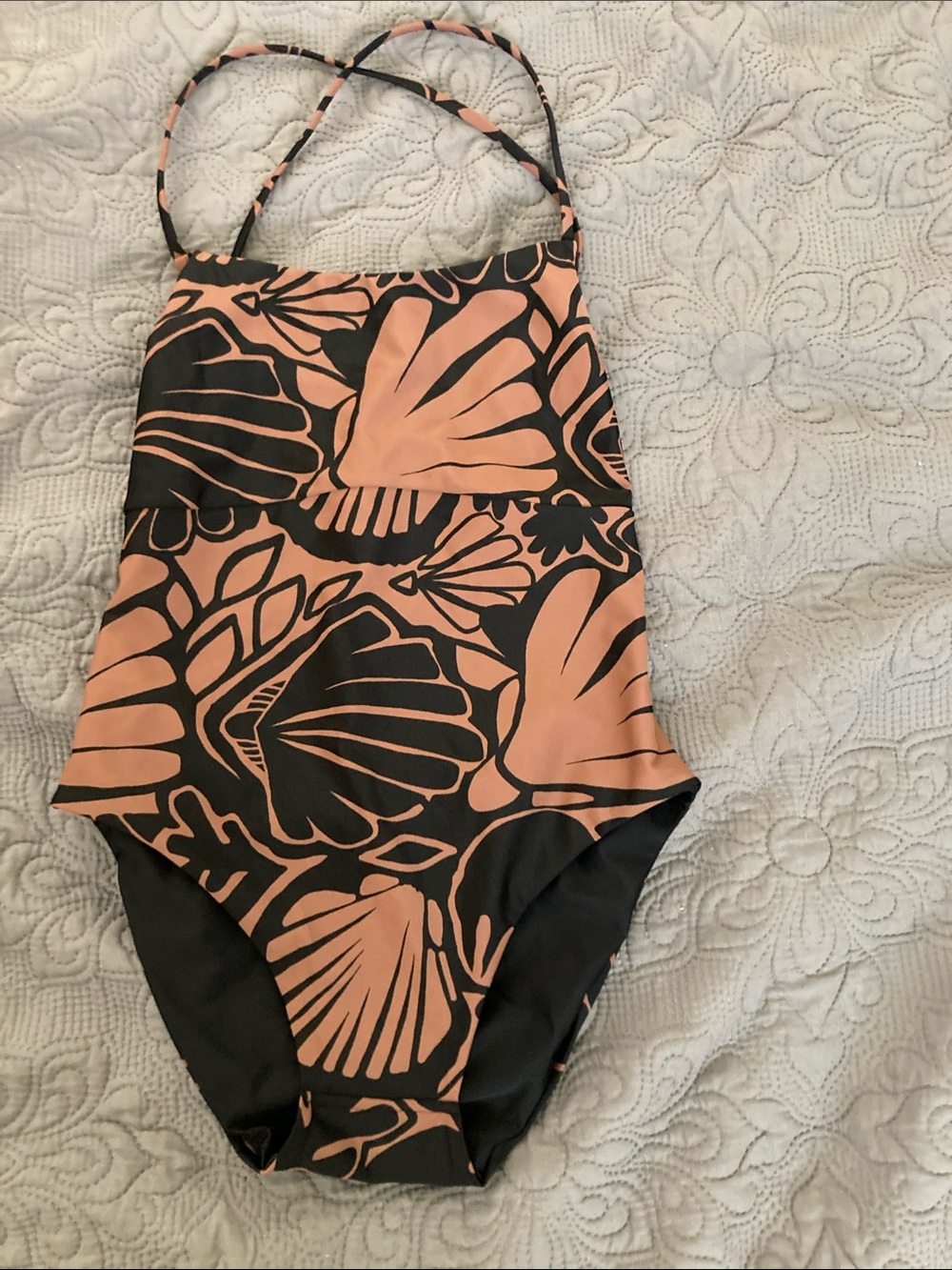 Peach Floral-Print One-Piece Swimsuit in Black